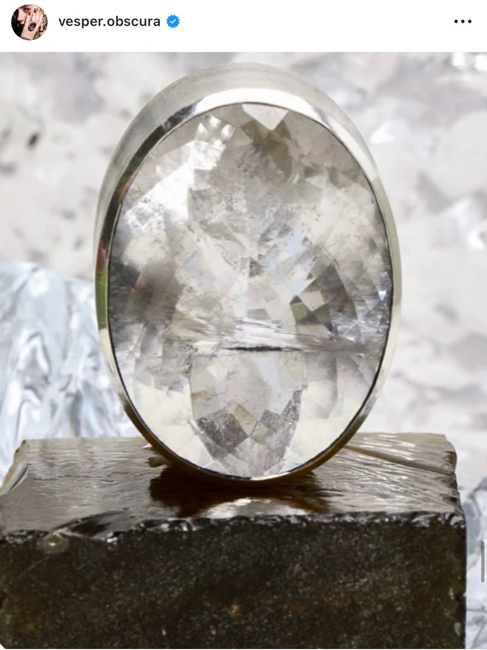 Vesper Obscura Natural Crystal Quartz Oval Colossus Sterling Silver Ring